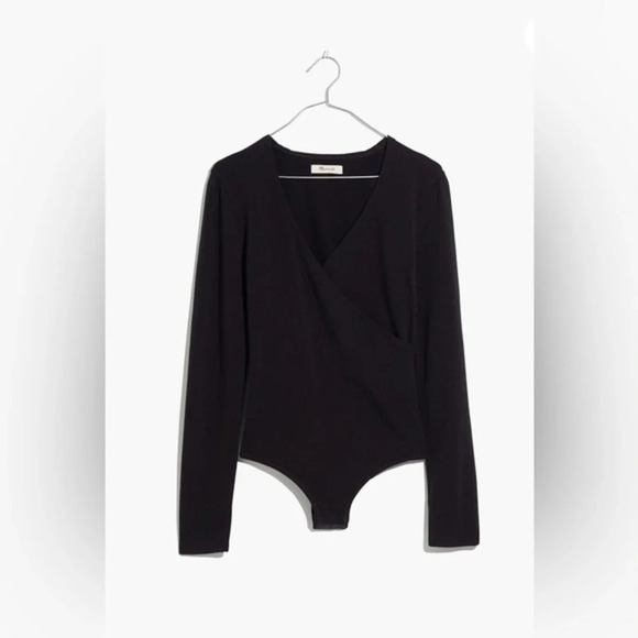 NWT Madewell Wrap Thong Bodysuit in True Black Women Long Sleeve Top XL - Picture 1 of 11